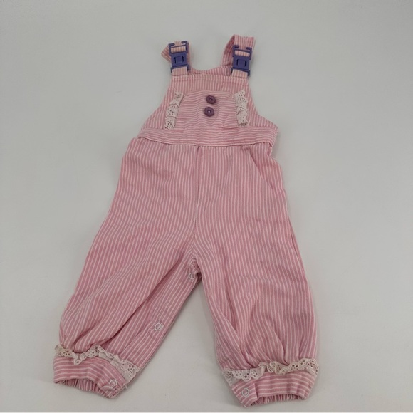 Vintage 90s Pink Stripe Sears Overalls size 18-24 months - Picture 2 of 5